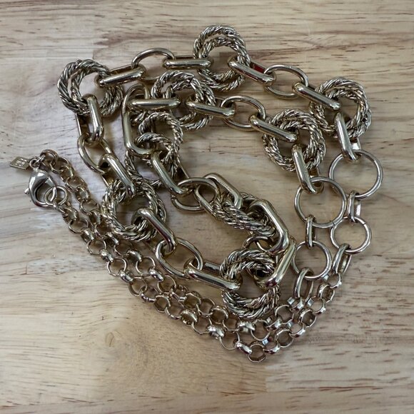 Gold-Tone Chain Link Necklace With Textured Rope Accents, Casual, Normcore - Picture 7 of 9